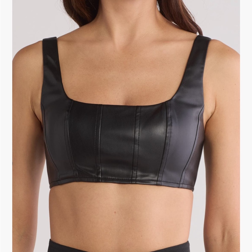 STAUD Cropped Wells Faux Leather Crop Top